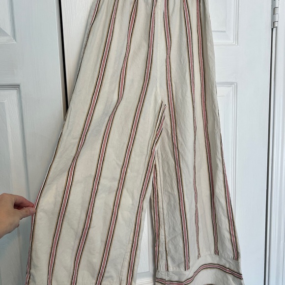 Billabong Pants - Billabong Women’s Cream Wide Leg Pants with Multicolor Stripes